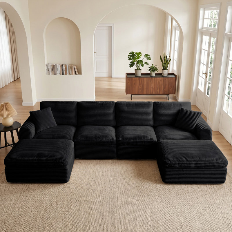 Boneless 137" Cloud Couch for Living Room, Modular Sectional Sofa with Plush U Shaped Big Comfy Upholstered Couches with Deep Seat, Compression, No Assembly Required
