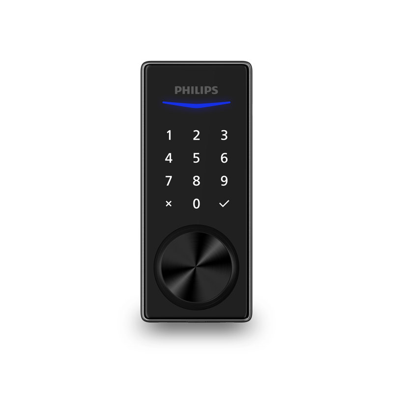 Serrure à pêne dormant avec écran tactile Bluetooth Philips et pont Wi-Fi, Pêne dormant et levier, Noir mat, Carrée