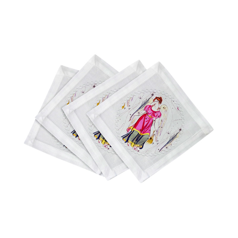 Zodiac Virgo Cotton Sateen Cocktail Napkins, White