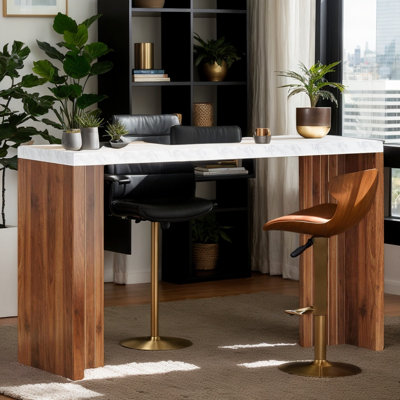 Table de bar haute de 140 cm (55 po), table de pub moderne avec dessus en faux marbre pour la cuisine à domicile