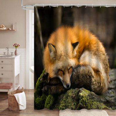 Red Fox Animal Autumn Cute European Shower Curtain with 12 Hooks