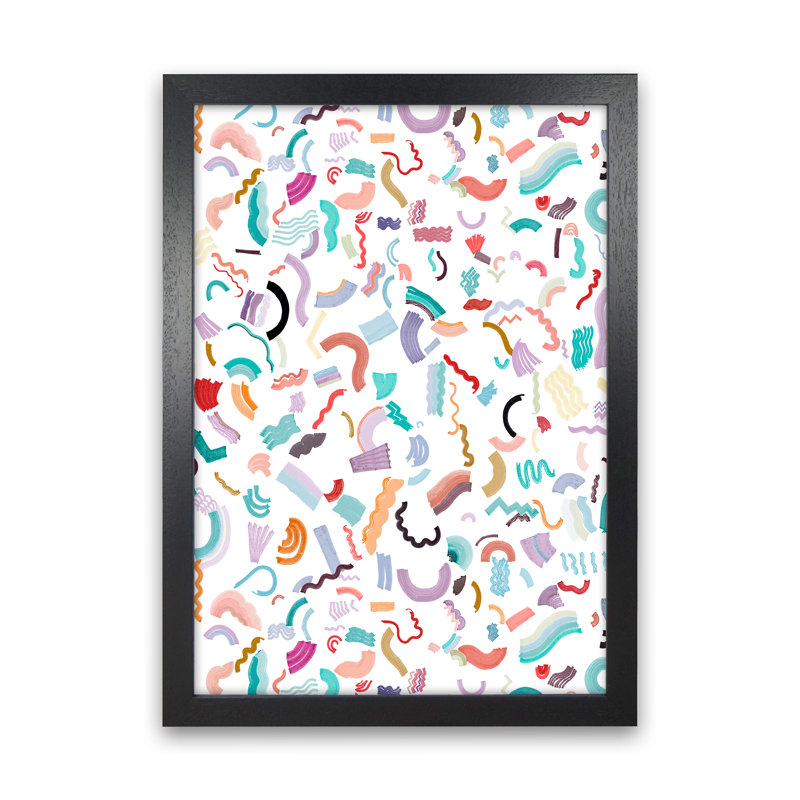 Curly And Zigzag Stripes White - Print, 34cm H x 25cm W x 3cm D, Black Framed
