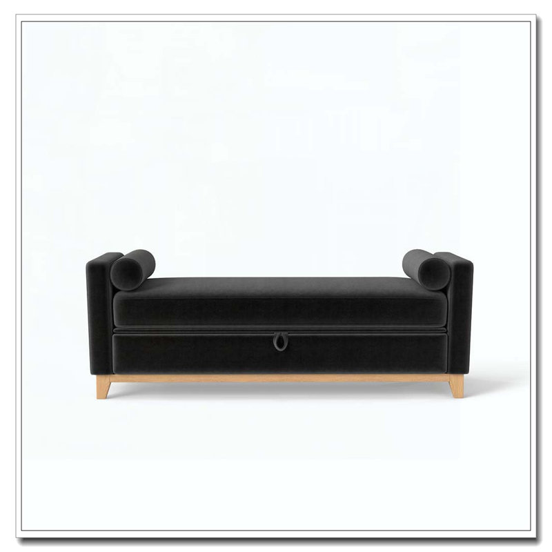 Solid Wood Upholstered Bench, 66 Inch+Storage, Noir + neutre 11
