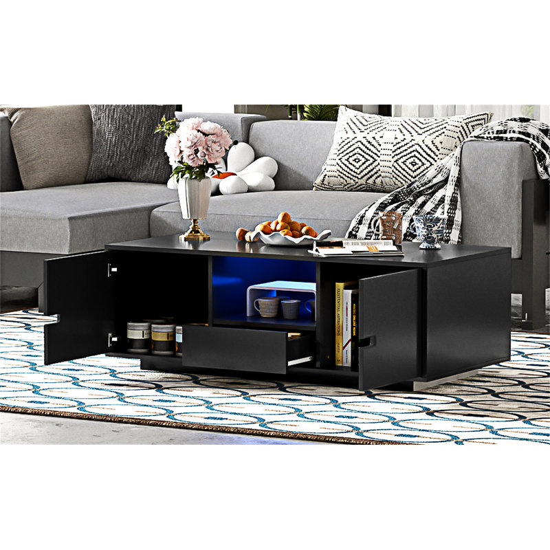 Rectangle Coffee Table With Storage, Black