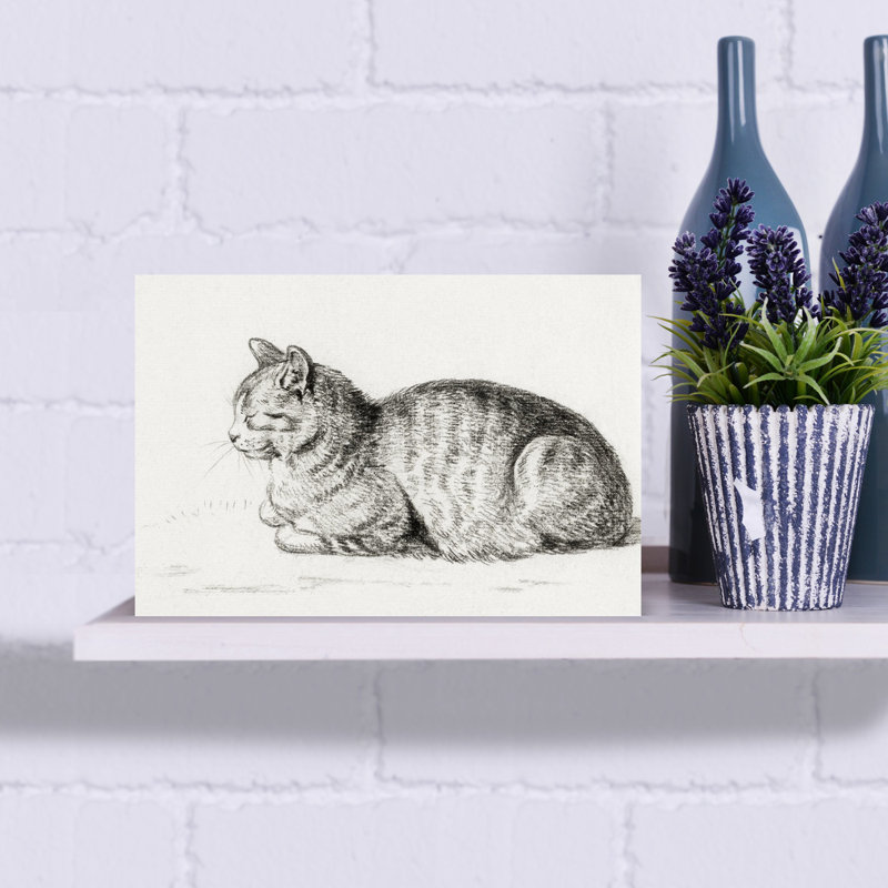 Chat couché, rétro, rétro, art mural, H 18 po x l 12 po