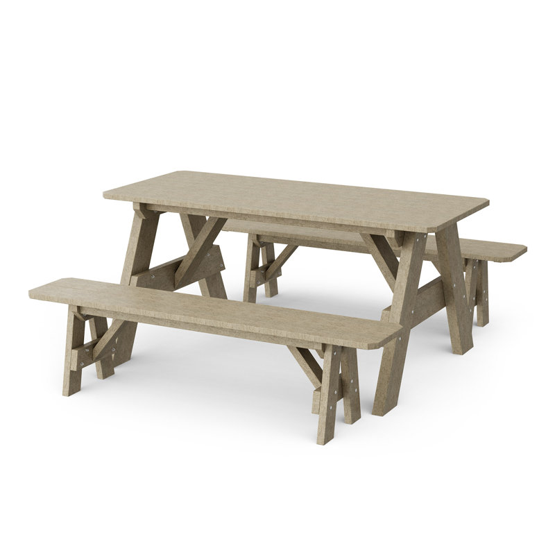 Table de pique-nique 72 po avec bancs détachés Heritage, Bois patiné