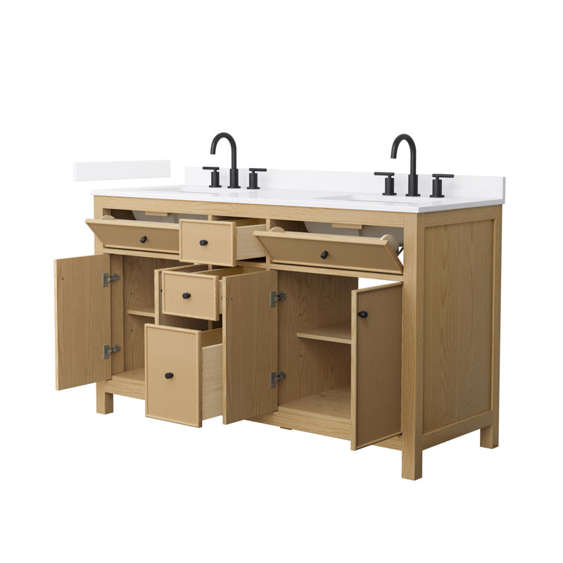 Pendry 60" Freestanding Double Bathroom Vanity with Quartz Top, Matte Black