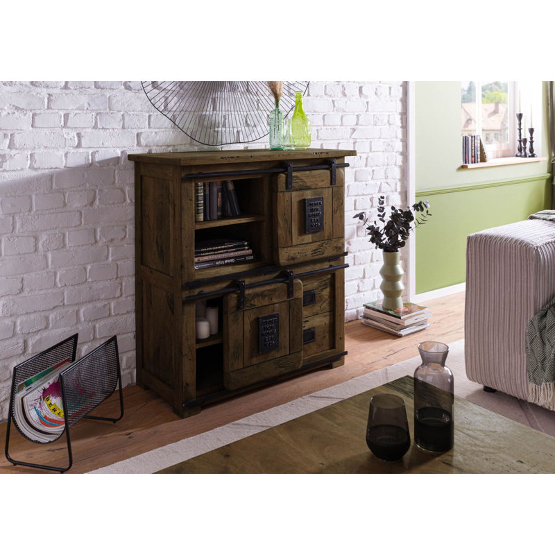 Railway 90cm Solid Wood Sideboard, Brown Lacquered