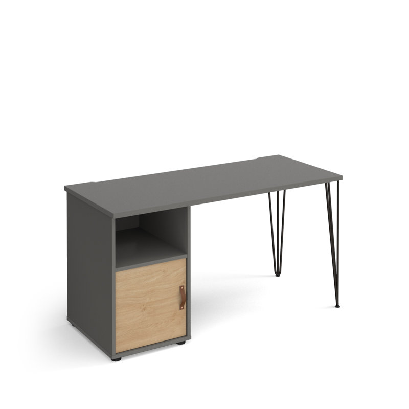 Anek Metal Base Computer Desk, Onyx Grey/Oak