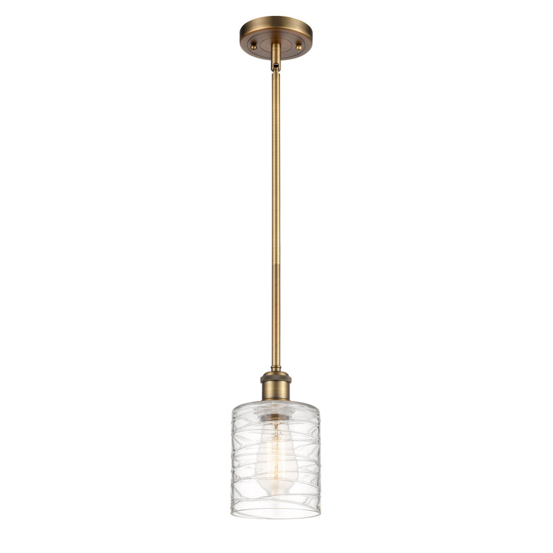 Luminaire suspendu tambour simple à 1 lumière Malcolm, H 8 po x l 5 po x P 5 po, Laiton brossé