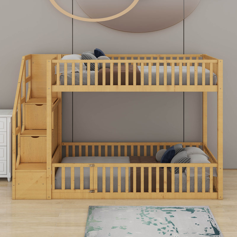 Twin Over Twin Floor Bunk Bed, Natural