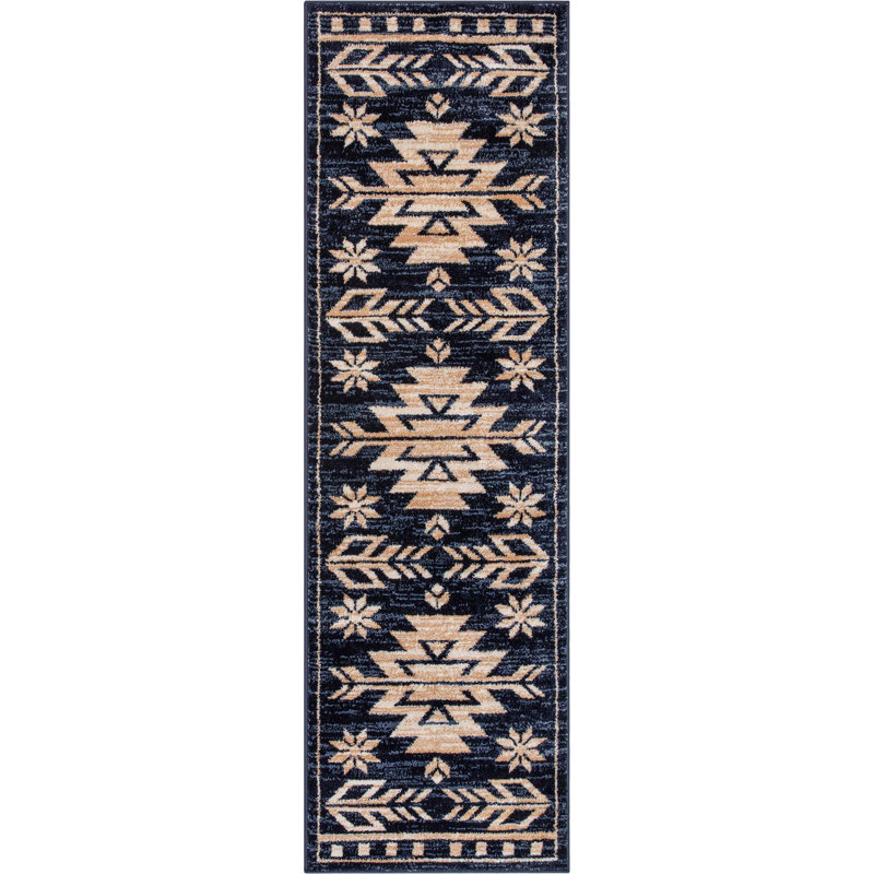 Tapis bleu / crème Marrk Southwestern, Tapis de couloir 2 pi 3 po x 7 pi 3 po