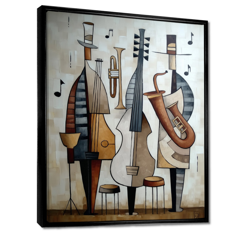 «Abstract Jazz Band In New York City - Music Jazz», reproduction d'art sur toile rétro, H 32 po x l 24 po, Cadre flottant