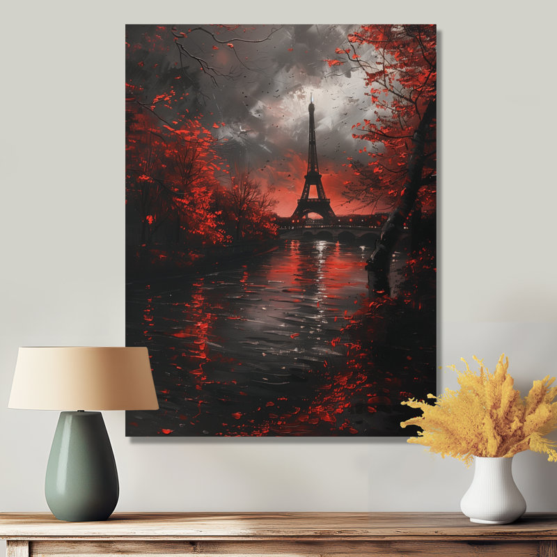 Rouge et gris, Tour Eiffel magique à Paris II, impression d'art mural de la ville de Paris, Toile tendue, H 12 po x l 20 po