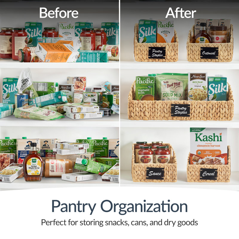  Hyacinth Angled Pantry Storage Baskets W/ Handles, Chalkboard & Marker (Set Of 3) - Natural, Natural