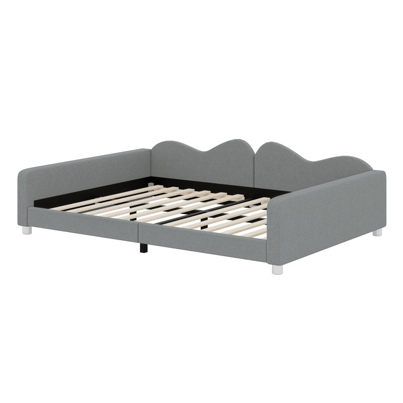 Upholstered Daybed With Cloud-Shaped Backrest, Gray