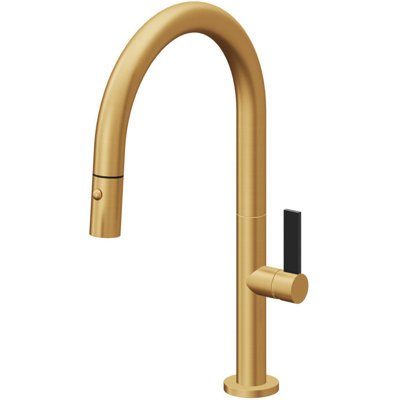 Pull-Down Kitchen Faucet With Button Sprayer - Low Arc Spout