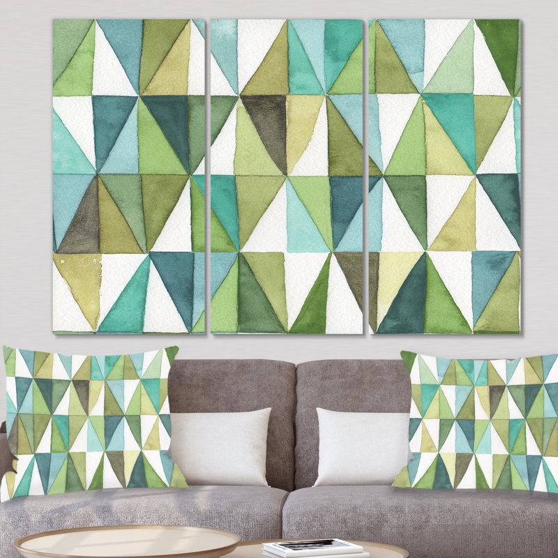 « geometric green triangle iii », reproduction d’image multi-pièces sur toile, H 28 po x l 36 po x P 1 po