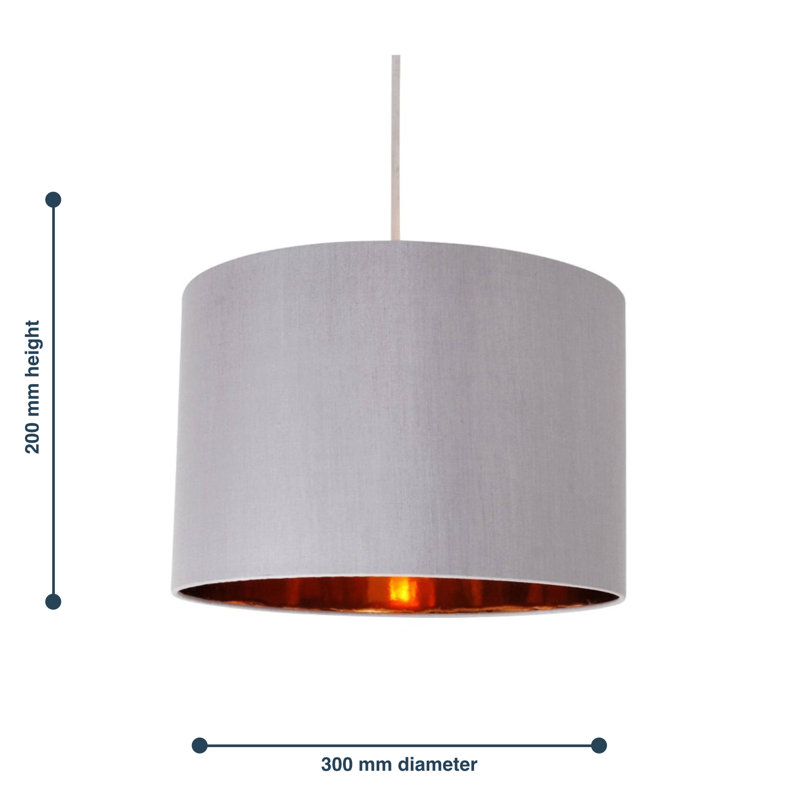 20cm H Silk Drum Pendant Shade, Grey/Copper