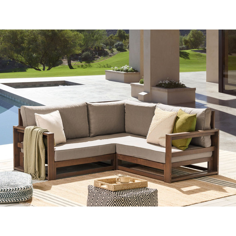 Alard 167cm Wide Patio Sectional with Cushions, Dark Brown