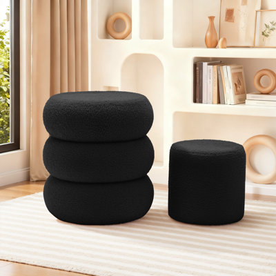 Round Ottoman with Storage, Teddy Velvet Upholstered Ottoman for Living Room and Bedroom(set of 2)