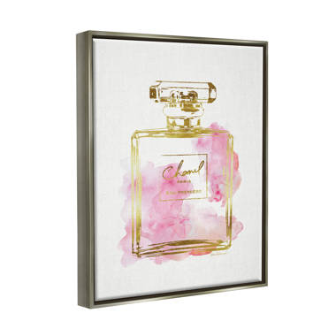 Glam Perfume Bottle Gold Pink Canvas Wall Art by Amanda Greenwood Rosdorf Park Size: 21 H x 17 W x 1.7 D, Frame Color: Black Framed