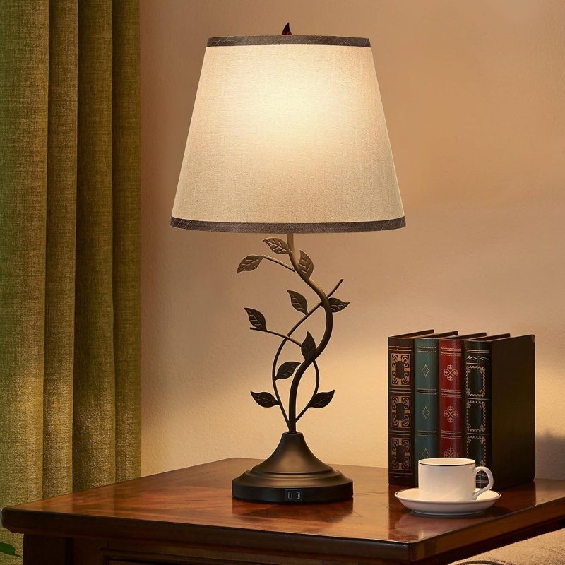 Lampe de chevet traditionnelle grise avec base noire