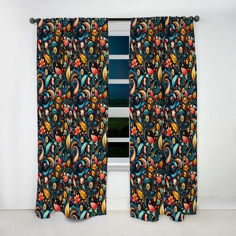 Valda - Rideau floral - Rideau floral obscurcissant - 1 panneau, L 52 po x L 84 po