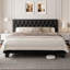 Très grand cadre de lit tapissier avec tête de lit, base de lit en lin capitonné, lit plateforme avec lattes de bois, robuste, facile à assembler, aucun sommier tapissier requis, blanc-1063459761-1063459764