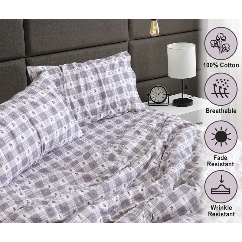 100% Cotton Flannel Sheet Set 4 Piece Warm Cozy Fall Sheets 16 inch Deep Pocket Bed Sheets, Snow Stroke/Striped