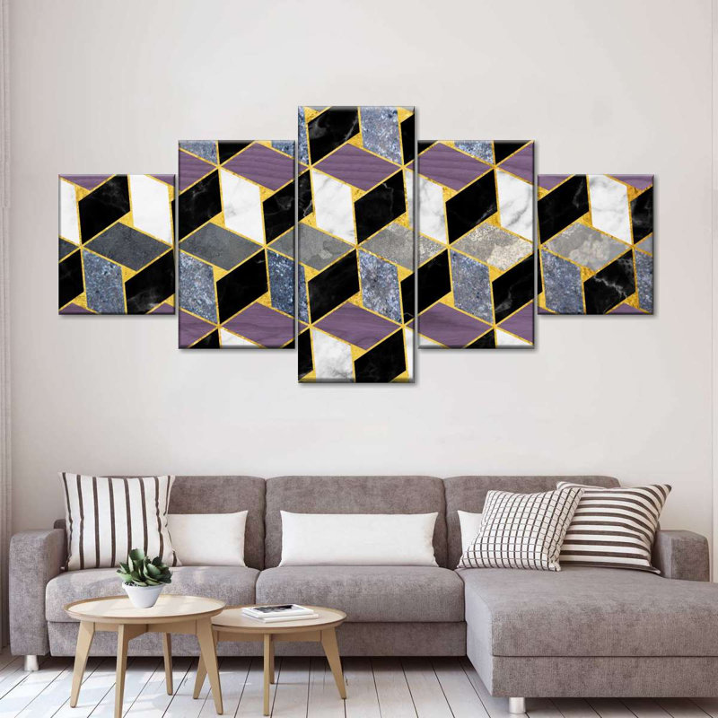 Abstract Geometric Gradient Geometric Cubes 5 Pieces by Jonathan A., 34" H x 74" W x 1.25" D