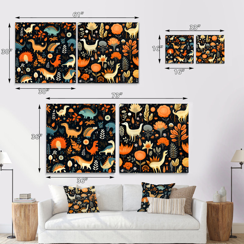Dinosaurs Roar - animaux, ensemble de 2 verres muraux en acrylique, H 36 po x l 73 po