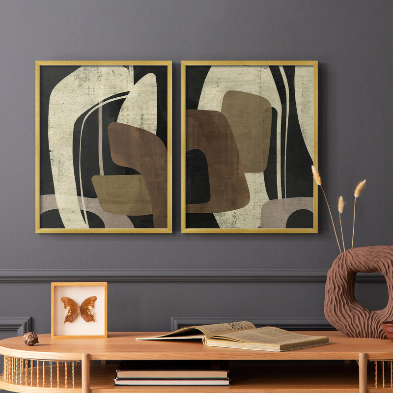«Retro Form Collage I», reproduction encadrée de qualité supérieure - prête à être accrochée - aucun clou requis, Or