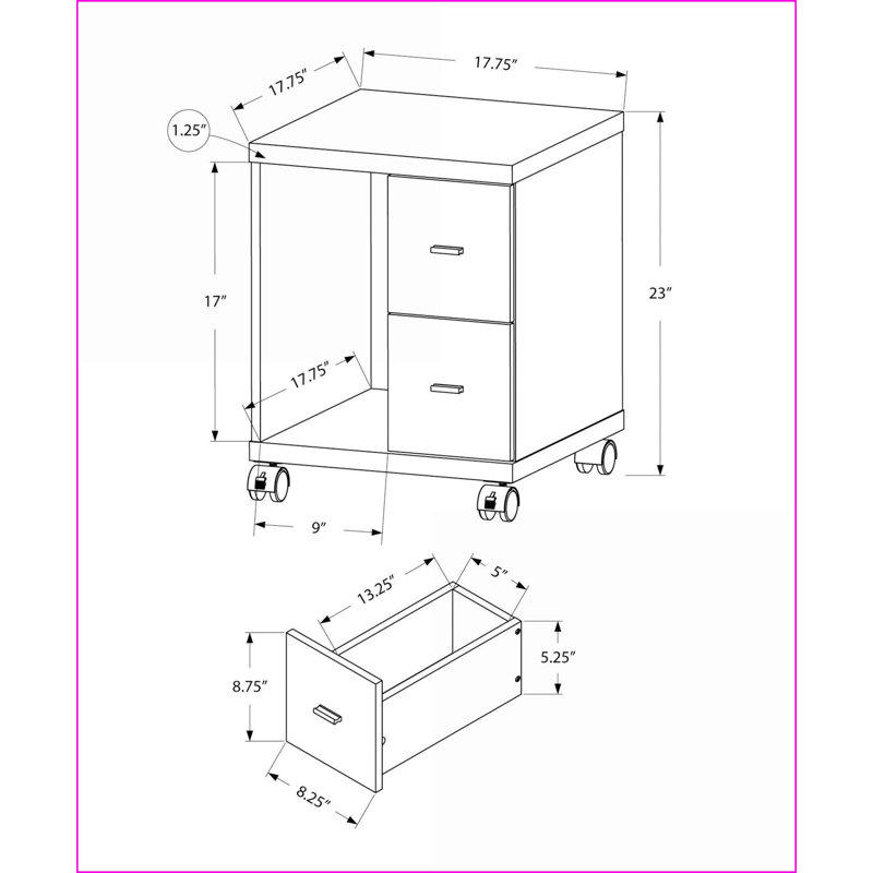 File Cabinets, Mobile Rolling with Storage, Contemporary Dark Taupe Wood-Look | Taupe | Particle Board, Brown