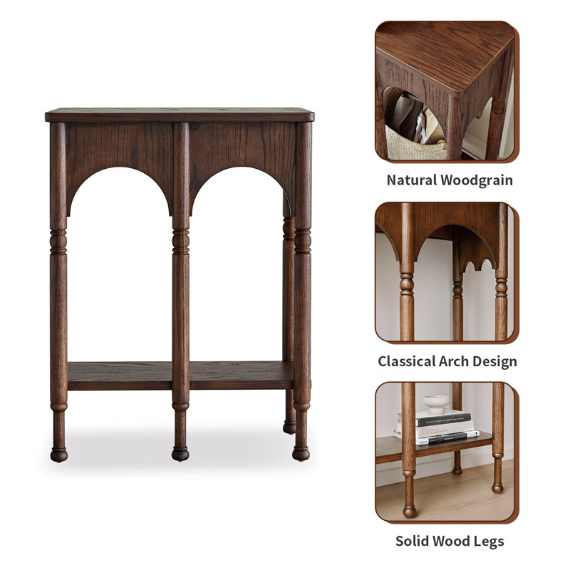 Solid Wood Console Table with Storage, Brown, 35.4" H x 31.5" W x 12.6" D