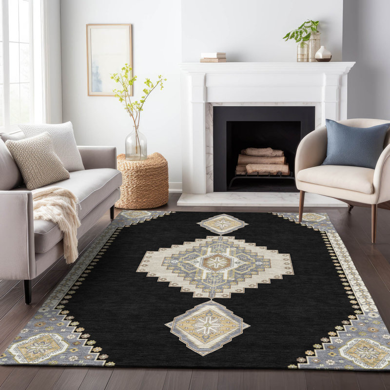 Elira Black Washable Indoor-Outdoor Rug - , 8' x 10'