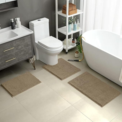 Ensemble de 3 tapis de salle de bain, tapis de bain en chenille ultra doux et antidérapant