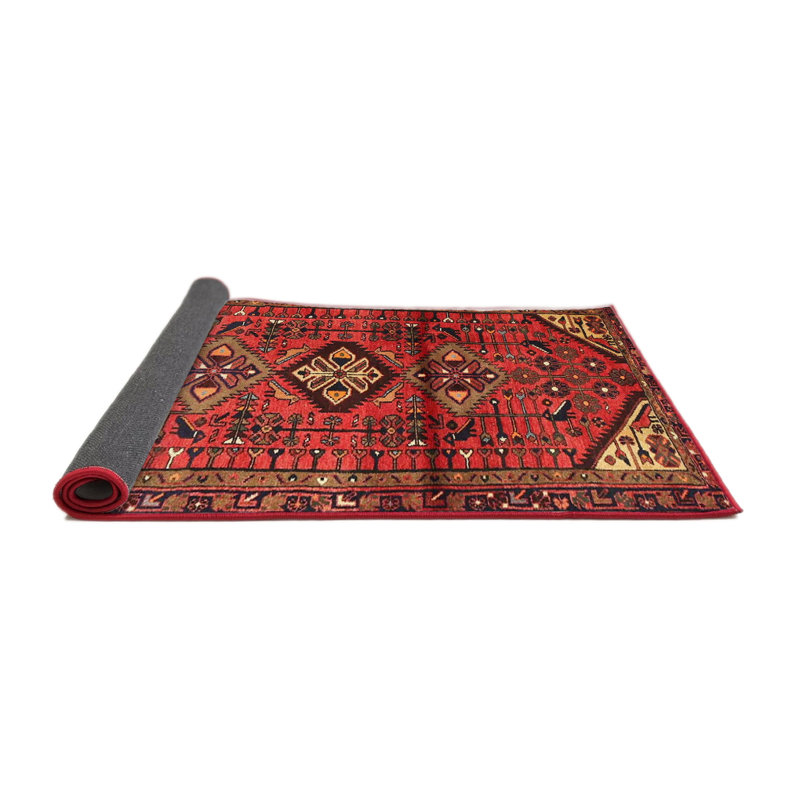 Tapis rouge/brun/beige traditionnel Veana, Rond 4 pi