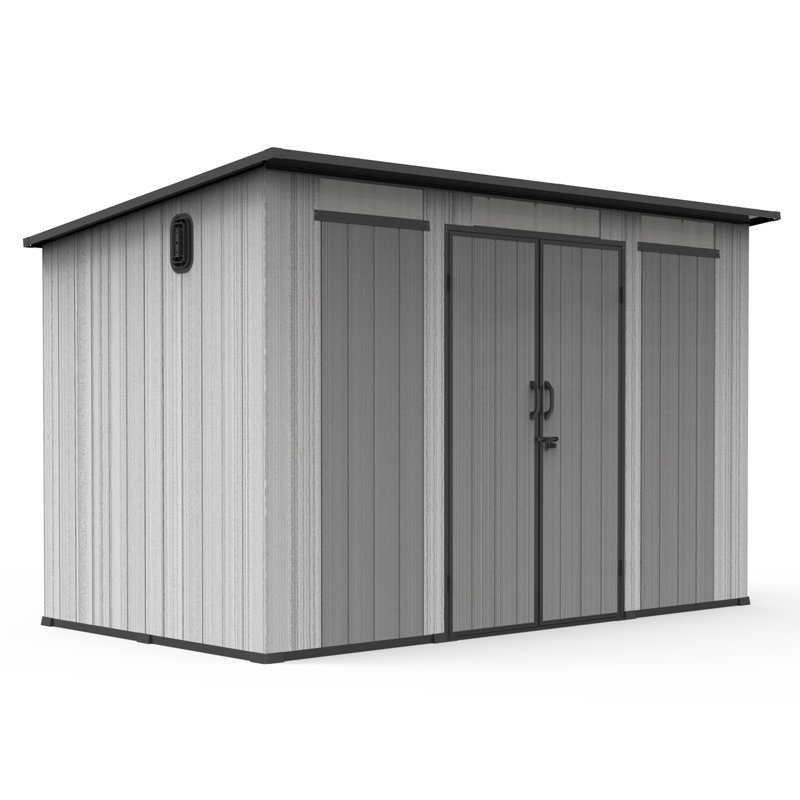 Domi Durable Resin Outdoor Lean-To Storage Shed Pitched Roof Tool Room with Double Door, PVC-coated polyester Floor Mat