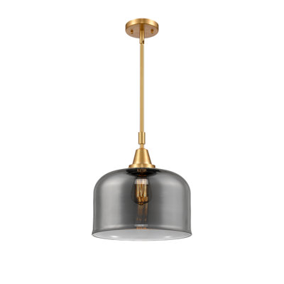 Caden Bell - 1 Light 12" Stem Hung Mini Pendant - Satin Gold Finish - Light Smoke Shade