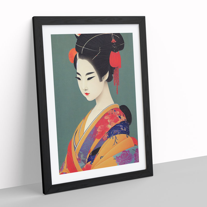 Profile Of A Geisha No.3 - Single Picture Frame Print, 34cm H x 25cm W x 2cm D, Black Framed
