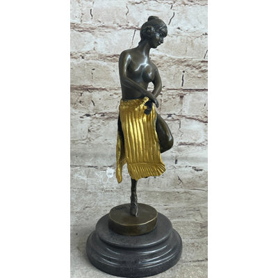 Tavonte Semi Nude Female Hawaiian Dancer Girl Hula Skirt Bronze Statue Sculpture Figure Gold Patina