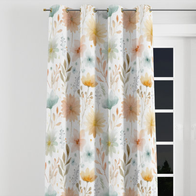 Floral Curtains for bedroom - Yellow Four Seasons Bloom Grommet Curtain - 1 Panel