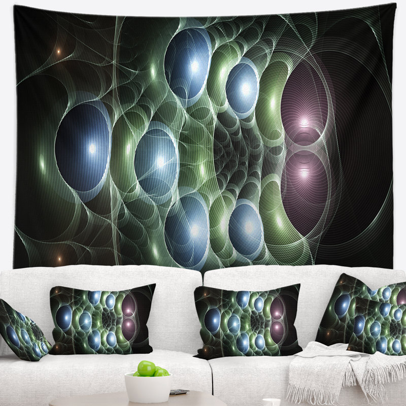 Tapisserie artful des cercles abstract blue light, H 32 po x l 39 po
