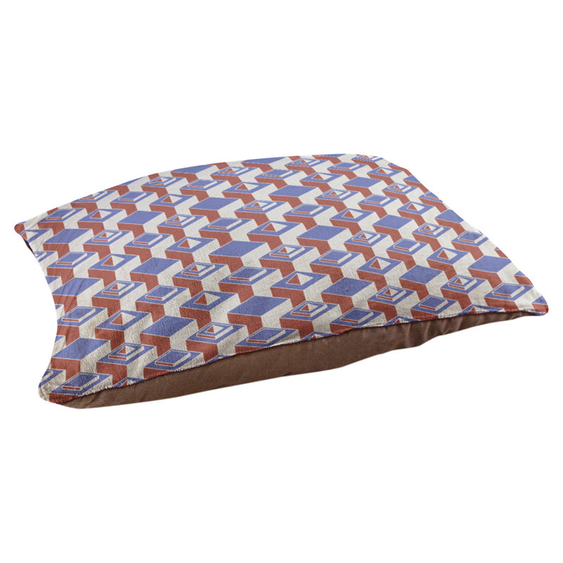 Chen Geometric Fleece Pet Bed, Medium (40" W x 6.5" D x 30" H), Blue/Red