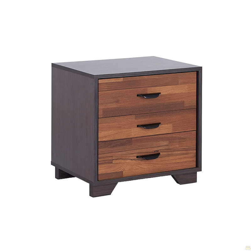 Nightstand With 3 Drawers, Espresso/Walnut