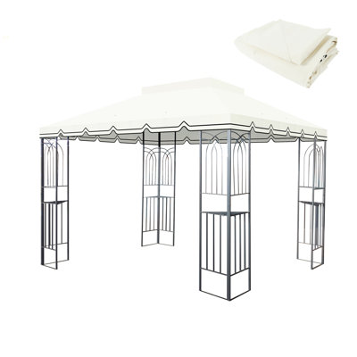 Auvent de remplacement pour abri de jardin extérieur 10 x 10 pi, bordure de toit de tente de pavillon à deux niveaux seulement (cadre non inclus) - BRUN