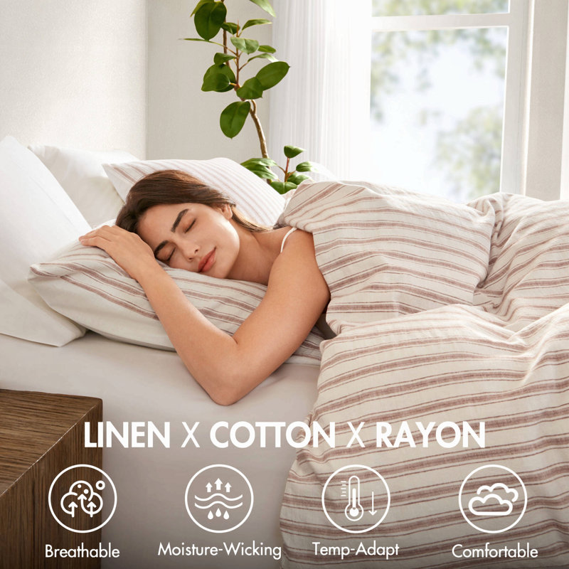 Literie 3 pièces en coton, housse de couette, couleur terre cuite, taille Queen, Terra Cotta