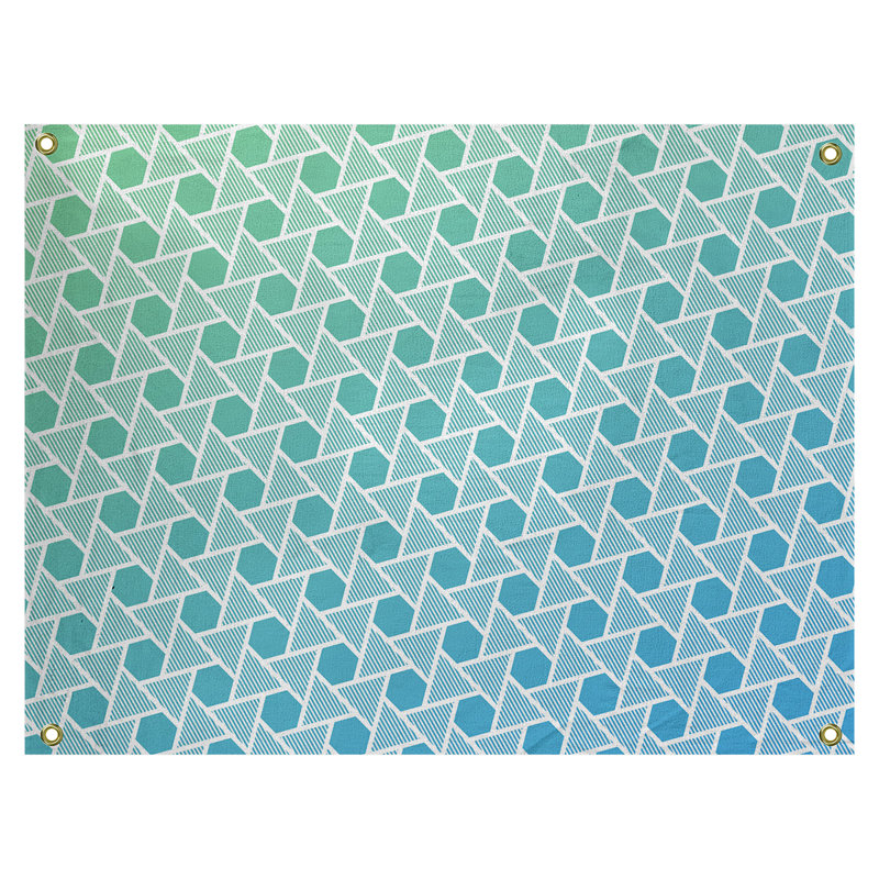 Tapisserie murale hexagonales et triangles, H 26 po x l 36 po, Vert / Bleu