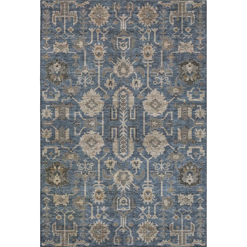 Premium Machine Washable Prisco Navy Rug, Rectangle 8' x 10'